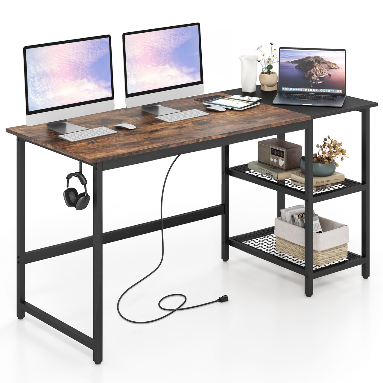 Costway 59'' Home Office Computer Desk Study Laptop Table Detachable Shelf Rustic